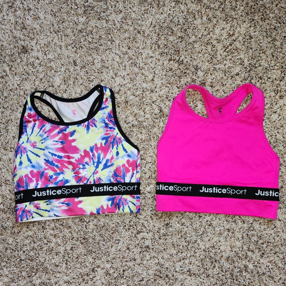 Girls Sports Bras Set of 2 Justice Sports Bras Size 28 (Fits approx size 5-7 )